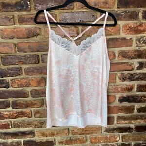 BCBGMaxAzria Y2k Pink Leopard Animal Satin Lace Trim Cami Tank Top Size Large